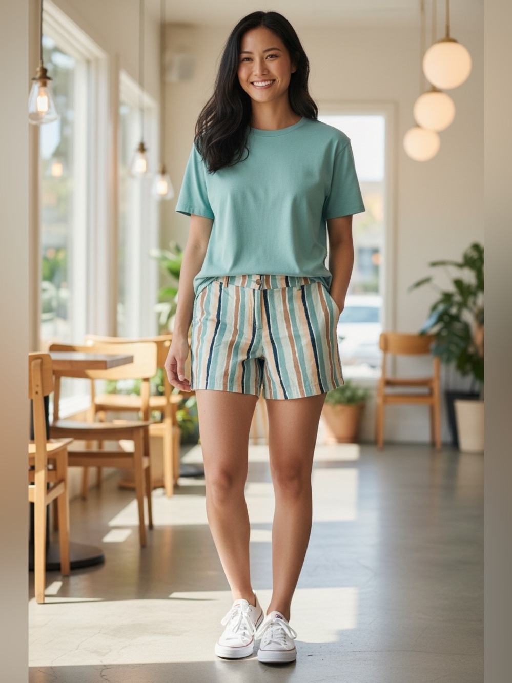 LOFT Riviera Striped 100% Cotton 6 Inch Shorts in Green, Tan & Teal size 10